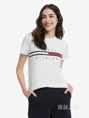 Tommy 22新款春夏女装时尚纯棉刺绣字母旗标短袖T恤RM176J1635