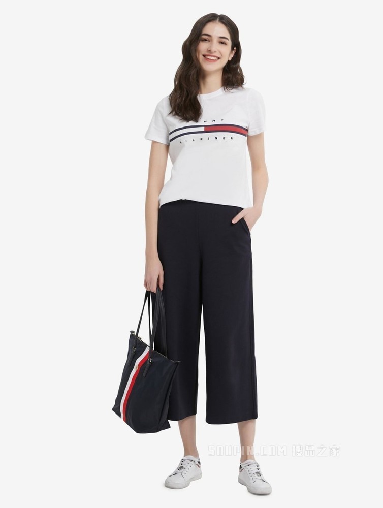 Tommy 22新款春夏女装时尚纯棉刺绣字母旗标短袖T恤RM176J1635