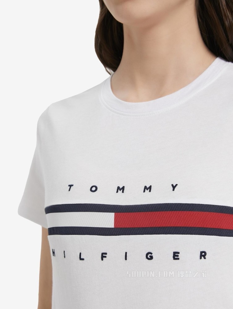 Tommy 22新款春夏女装时尚纯棉刺绣字母旗标短袖T恤RM176J1635