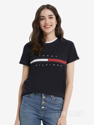 Tommy 22新款春夏女装时尚纯棉刺绣字母旗标短袖T恤RM176J1635