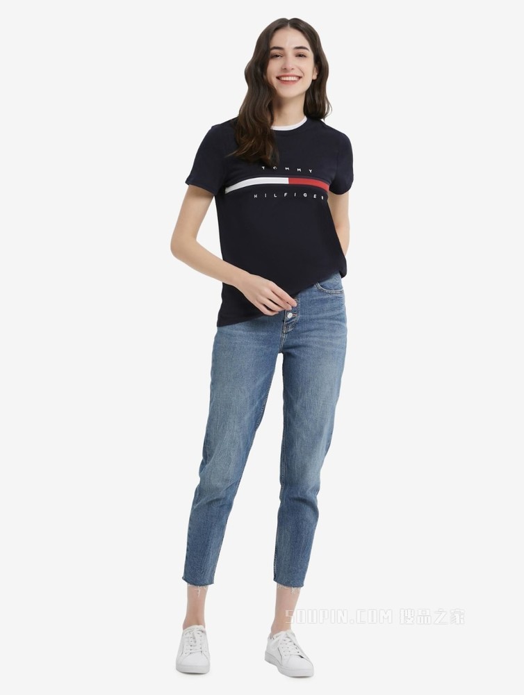 Tommy 22新款春夏女装时尚纯棉刺绣字母旗标短袖T恤RM176J1635