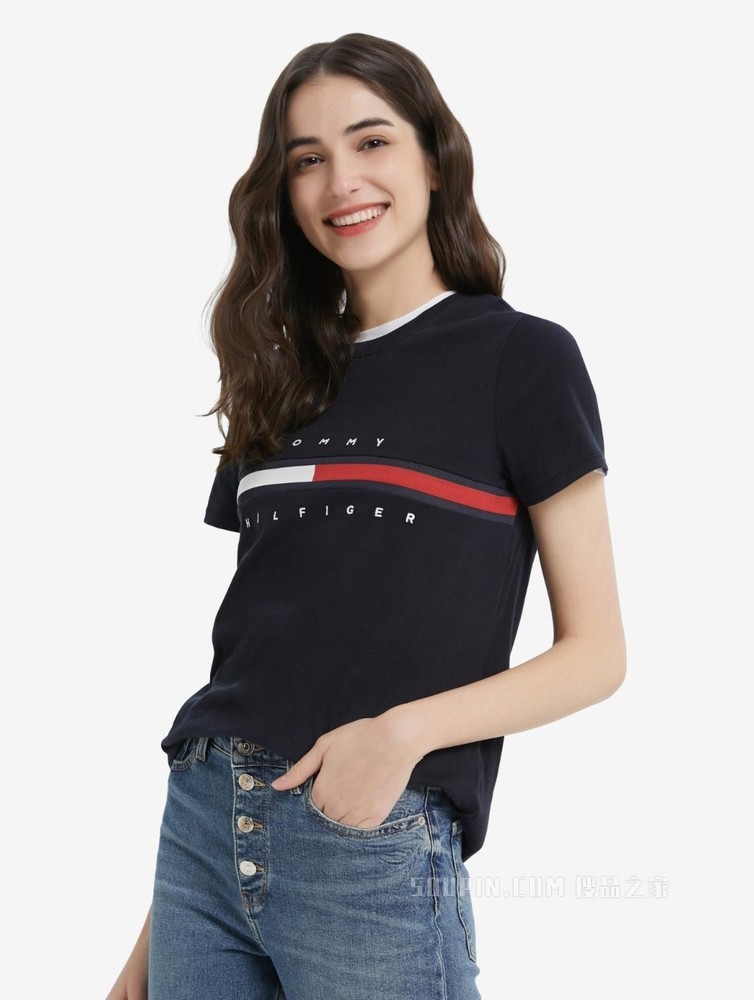 Tommy 22新款春夏女装时尚纯棉刺绣字母旗标短袖T恤RM176J1635