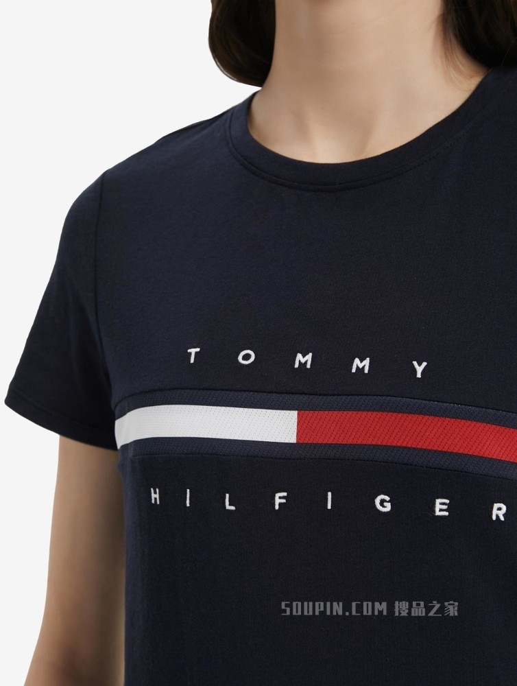 Tommy 22新款春夏女装时尚纯棉刺绣字母旗标短袖T恤RM176J1635