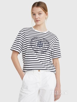 Tommy 22新款春夏女装休闲纯棉徽章印花宽松短袖T恤WW0WW33515