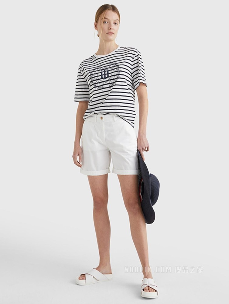 Tommy 22新款春夏女装休闲纯棉徽章印花宽松短袖T恤WW0WW33515