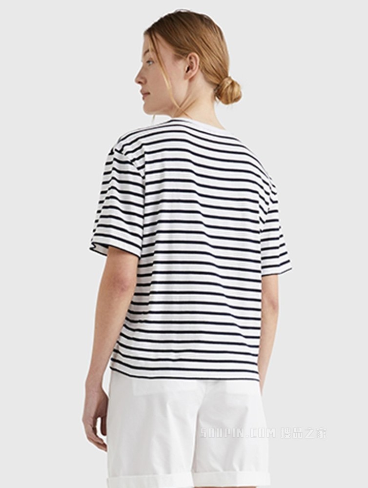 Tommy 22新款春夏女装休闲纯棉徽章印花宽松短袖T恤WW0WW33515