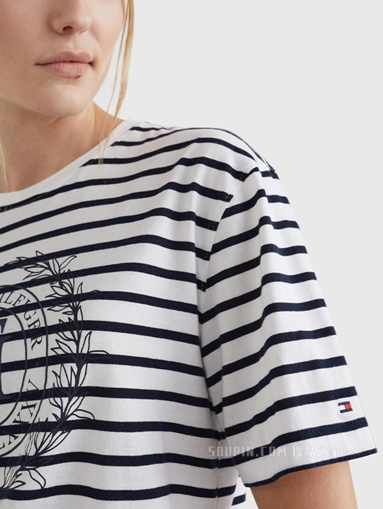 Tommy 22新款春夏女装休闲纯棉徽章印花宽松短袖T恤WW0WW33515