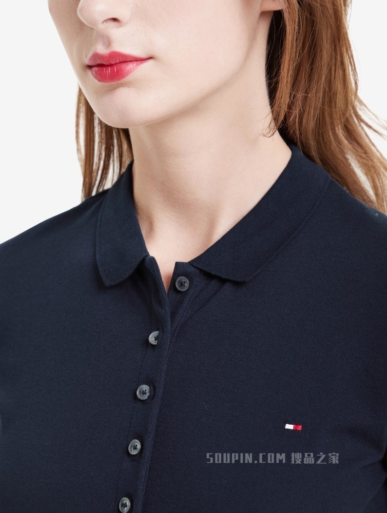 Tommy 女装经典时尚珠地棉刺绣旗标修身短袖POLO衫1M57636661