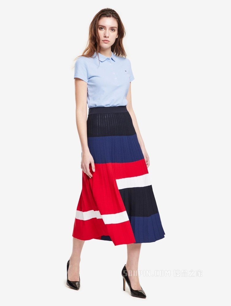 Tommy 春夏女装简约通勤珠地棉刺绣旗标翻领修身短袖POLO衫27947
