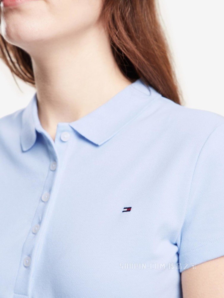 Tommy 春夏女装简约通勤珠地棉刺绣旗标翻领修身短袖POLO衫27947