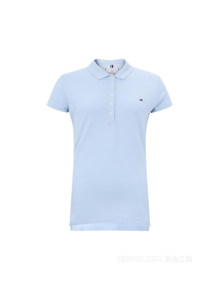 Tommy 春夏女装简约通勤珠地棉刺绣旗标翻领修身短袖POLO衫27947