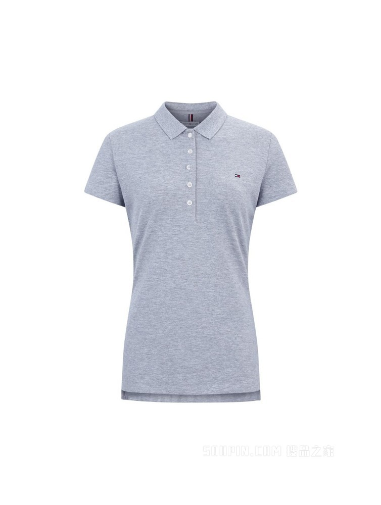 Tommy 春夏女装简约通勤珠地棉刺绣旗标翻领修身短袖POLO衫27947