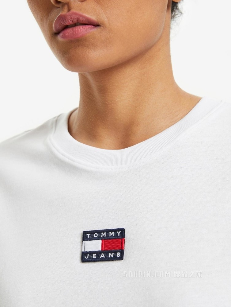 Tommy 女装经典短款高腰时尚旗标短袖针织T恤 DW0DW10404