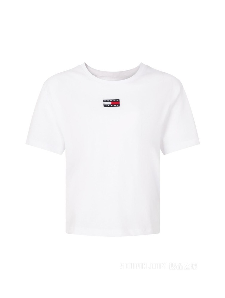 Tommy 女装经典短款高腰时尚旗标短袖针织T恤 DW0DW10404