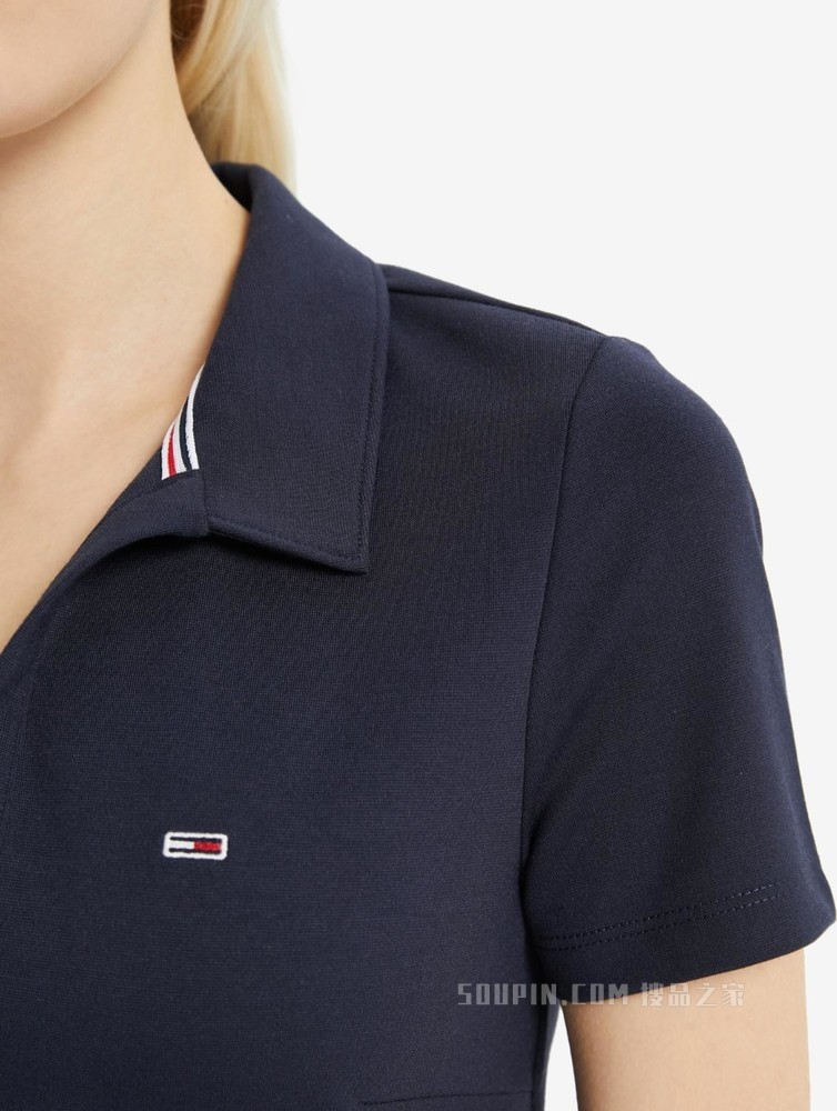 Tommy 22新款春夏女装休闲V领小绣标修身短袖POLO衫DW0DW12531