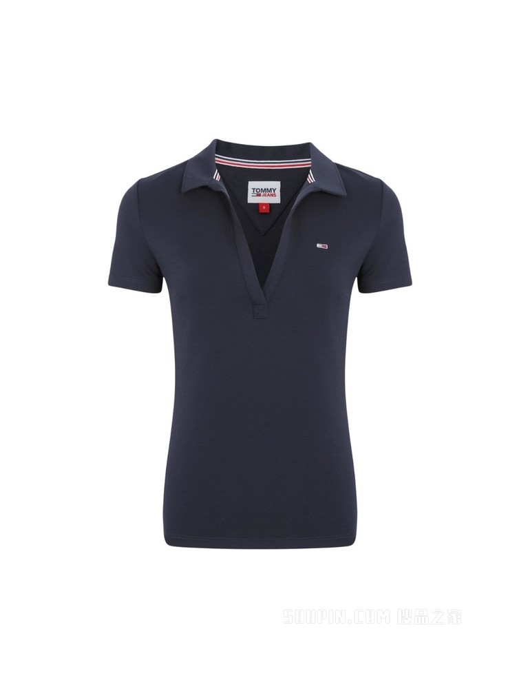 Tommy 22新款春夏女装休闲V领小绣标修身短袖POLO衫DW0DW12531