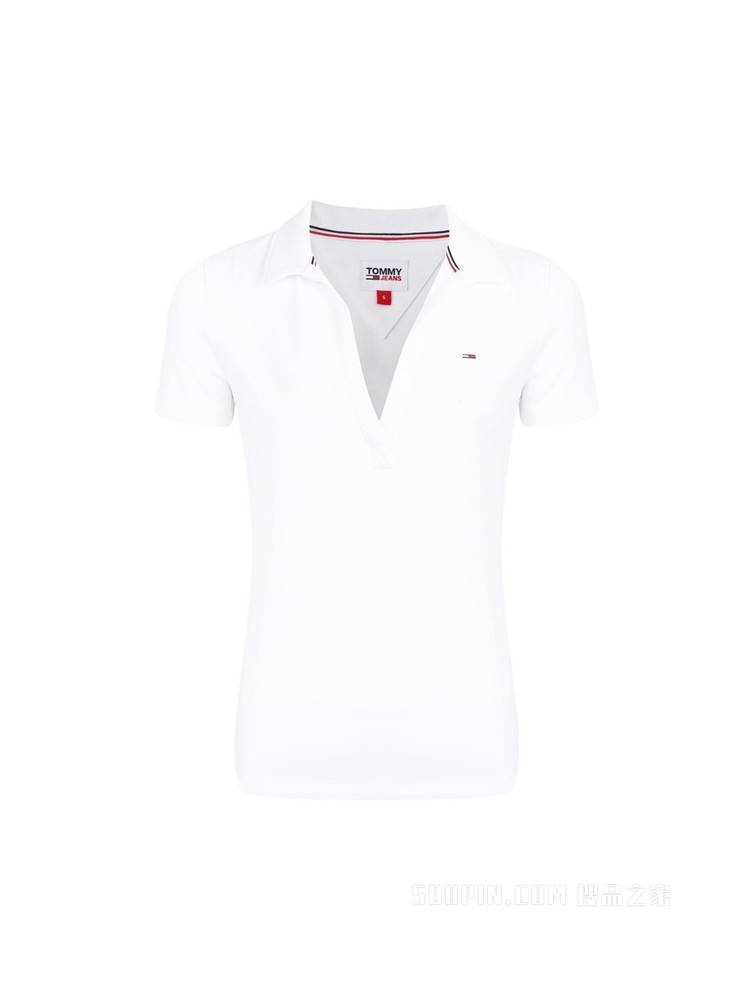 Tommy 22新款春夏女装休闲V领小绣标修身短袖POLO衫DW0DW12531