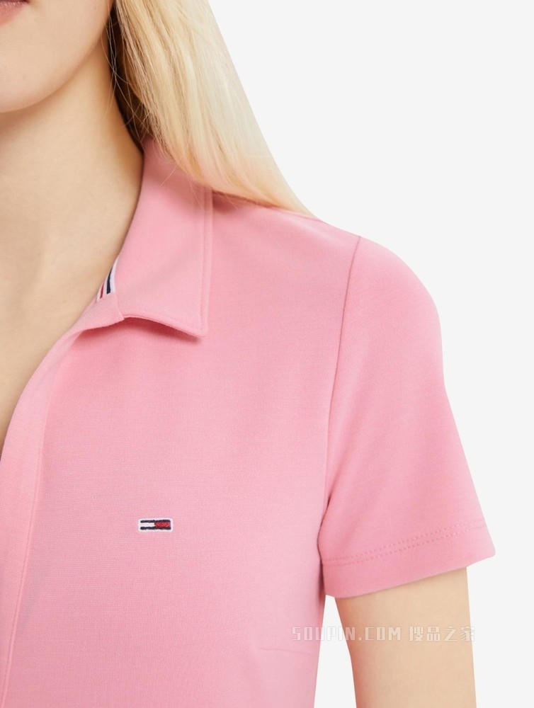 Tommy 22新款春夏女装休闲V领小绣标修身短袖POLO衫DW0DW12531