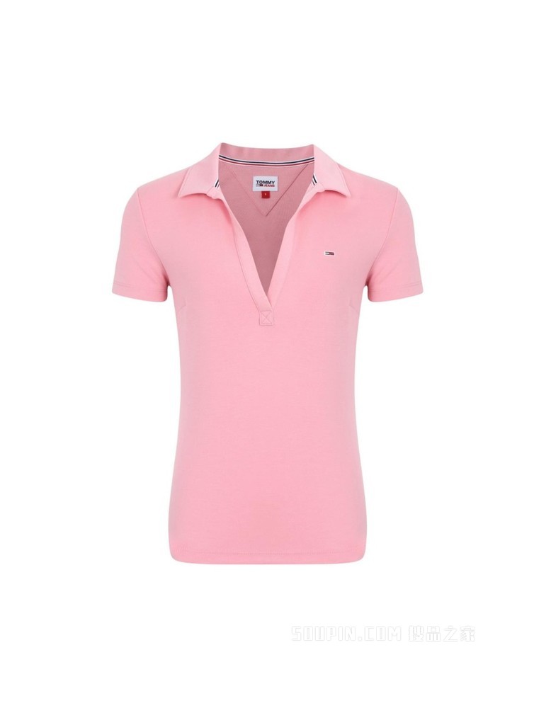 Tommy 22新款春夏女装休闲V领小绣标修身短袖POLO衫DW0DW12531