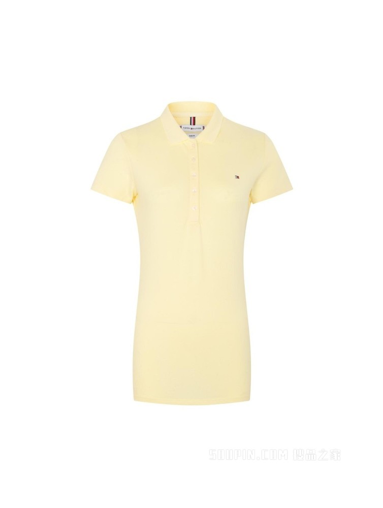 Tommy 春夏女装简约通勤珠地棉刺绣旗标翻领修身短袖POLO衫27947