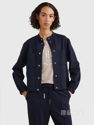 Tommy 22新款春夏女装中性工装风金属扣立领宽松单夹克外套33196