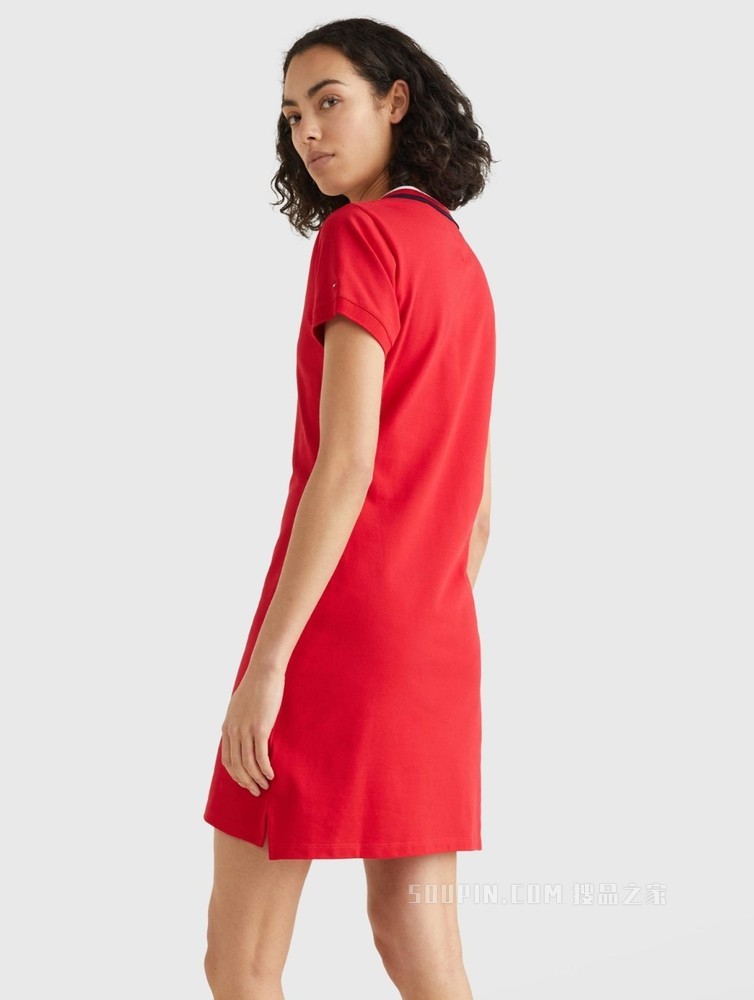 Tommy 22新款春夏女装时尚优雅条纹V领修身短袖连衣裙WW0WW33563