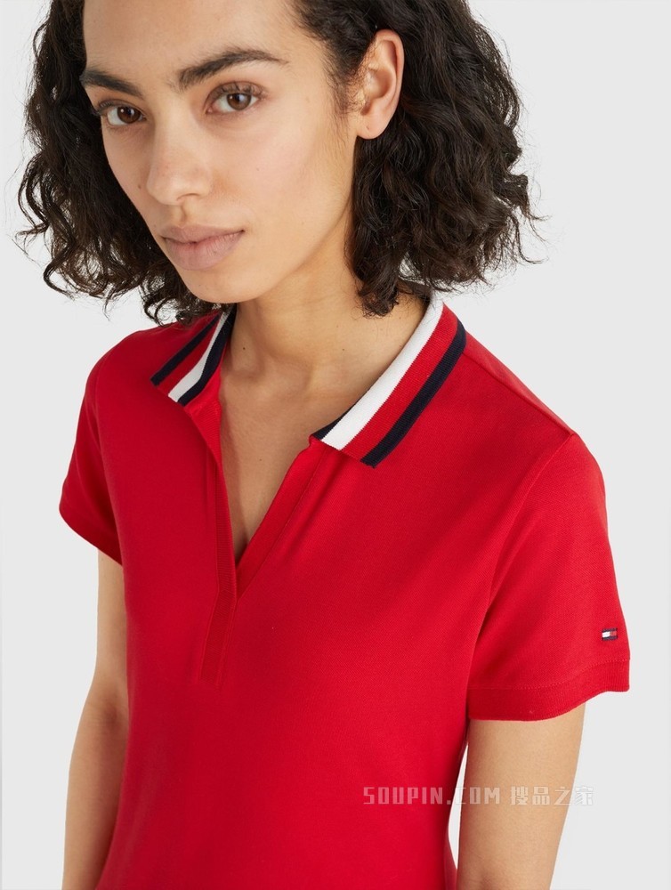 Tommy 22新款春夏女装时尚优雅条纹V领修身短袖连衣裙WW0WW33563