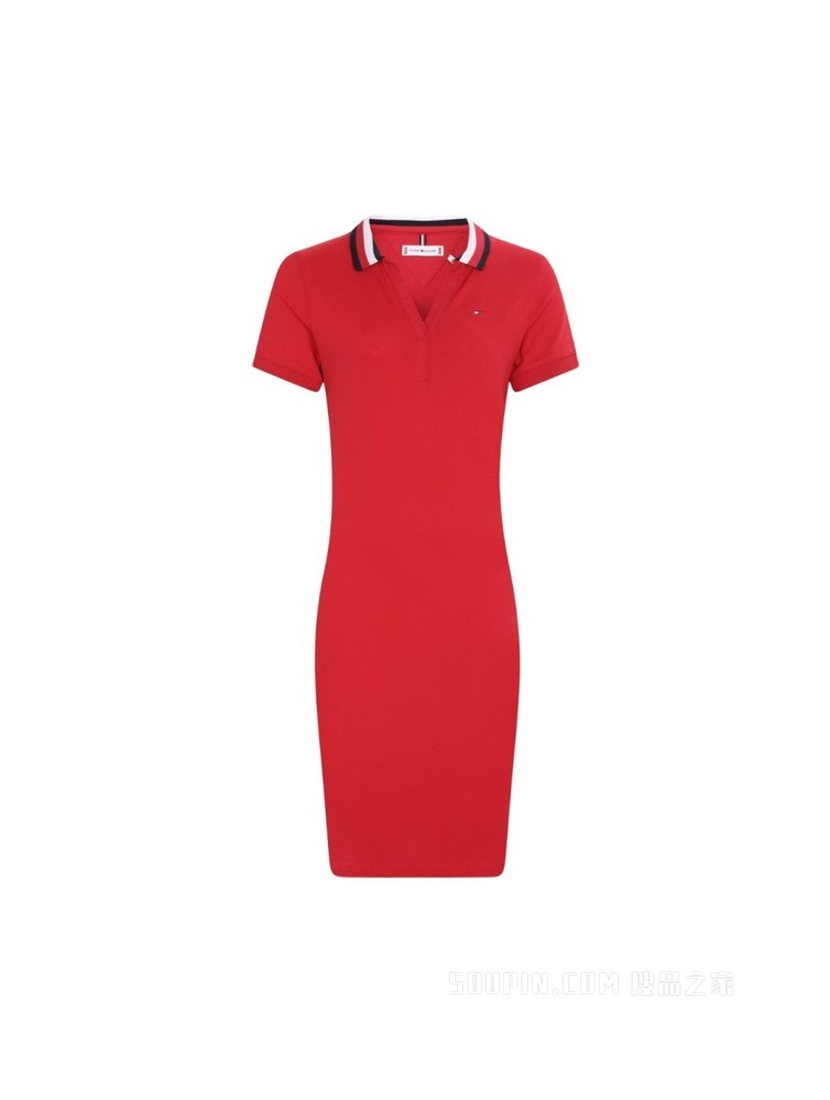 Tommy 22新款春夏女装时尚优雅条纹V领修身短袖连衣裙WW0WW33563