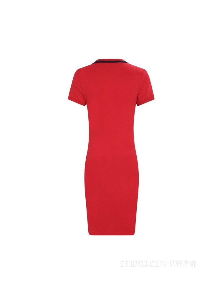 Tommy 22新款春夏女装时尚优雅条纹V领修身短袖连衣裙WW0WW33563