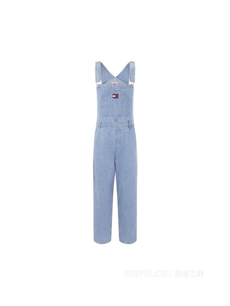 Tommy 22新款春夏女装时尚签名字体刺绣 LOGO高腰牛仔背带裤12381