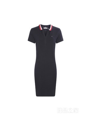 Tommy 22新款春夏女装时尚优雅条纹V领修身短袖连衣裙WW0WW33563
