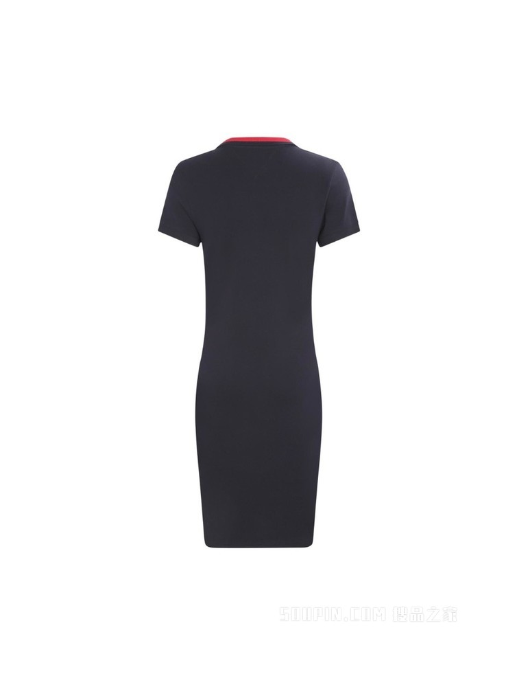 Tommy 22新款春夏女装时尚优雅条纹V领修身短袖连衣裙WW0WW33563