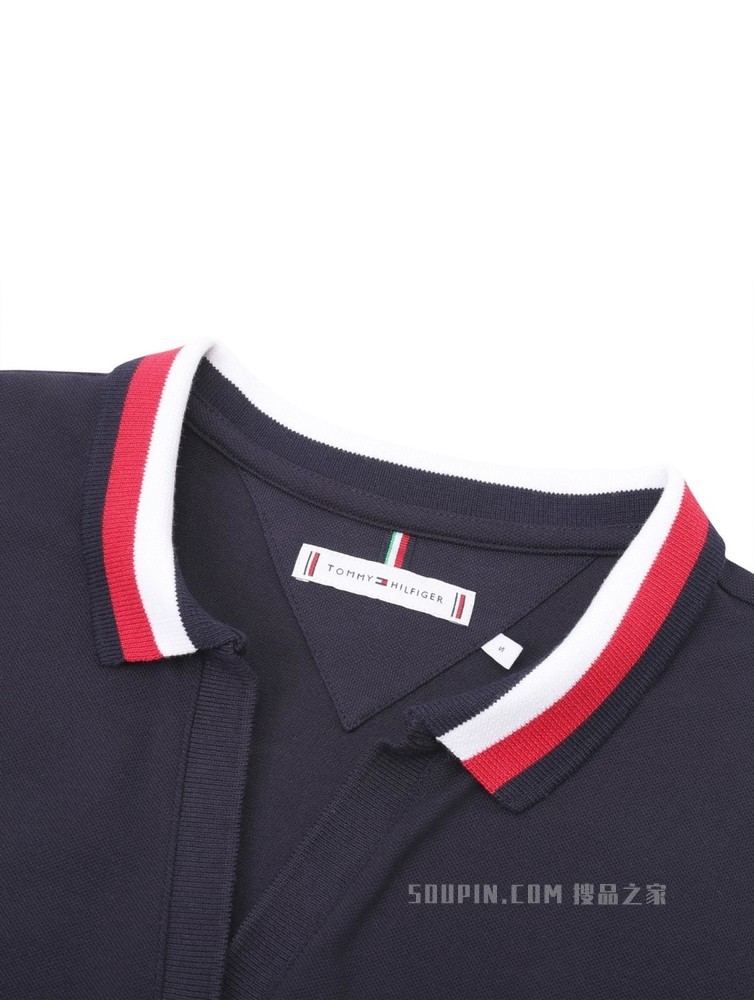 Tommy 22新款春夏女装时尚优雅条纹V领修身短袖连衣裙WW0WW33563