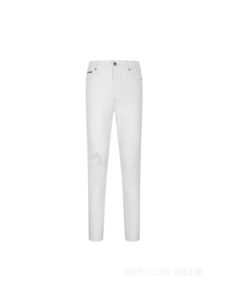 Tommy 22新款春夏女装时尚刺绣字母高腰破洞紧身牛仔裤DW0DW12392