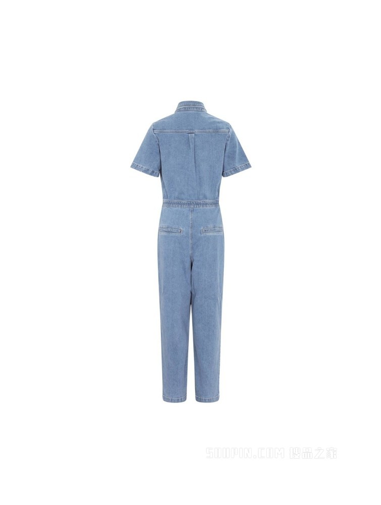 Tommy 22新款春夏女装潮流工装旗标拉链翻领牛仔连体衣DW0DW12422