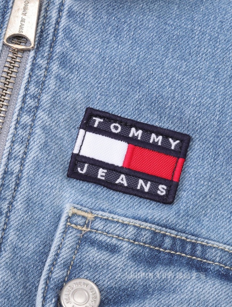 Tommy 22新款春夏女装潮流工装旗标拉链翻领牛仔连体衣DW0DW12422