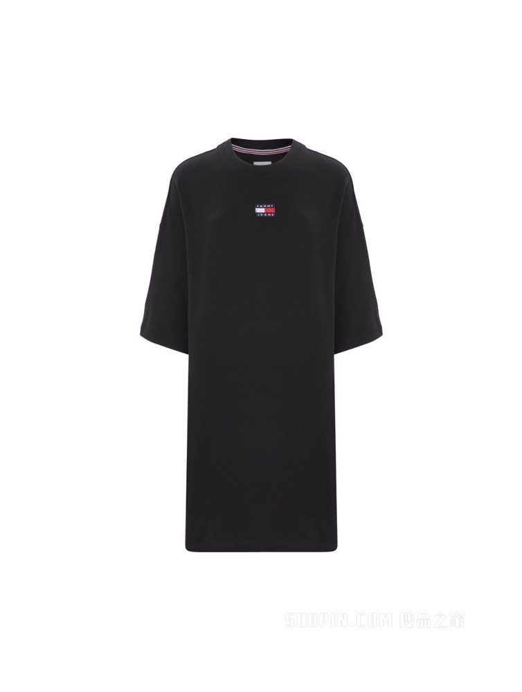 Tommy 22新款春夏女装休闲纯棉旗标绣片圆领宽松连衣裙DW0DW10370
