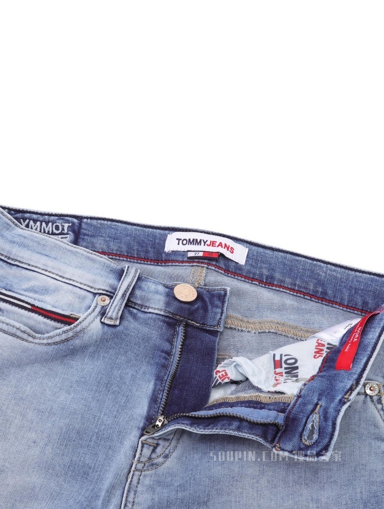 Tommy 22新款春夏女装时尚百搭刺绣LOGO破洞紧身牛仔裤DW0DW12393