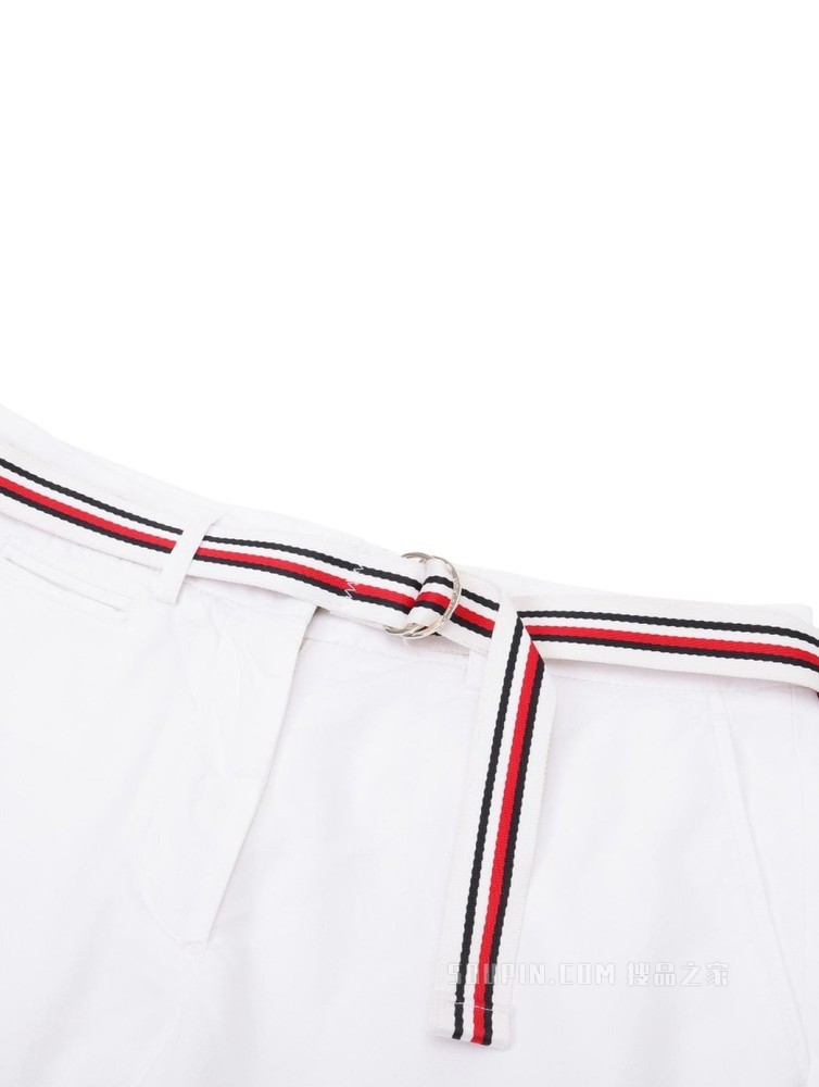Tommy 22新款春夏女装时尚红白蓝腰带翻边脚口休闲短裤WW0WW30482