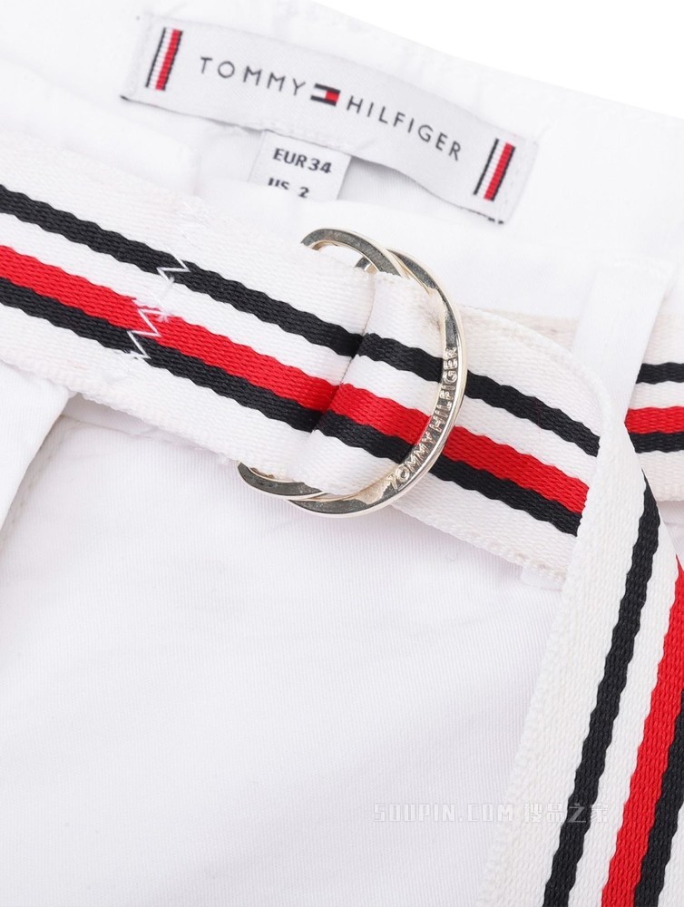 Tommy 22新款春夏女装时尚红白蓝腰带翻边脚口休闲短裤WW0WW30482