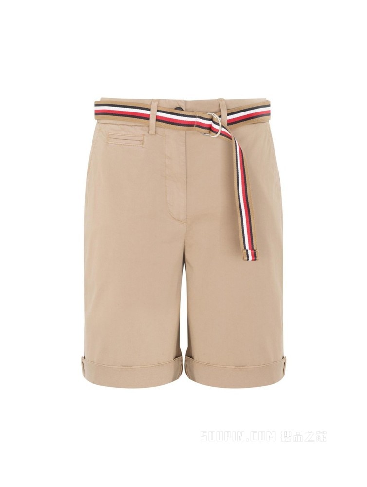 Tommy 22新款春夏女装时尚红白蓝腰带翻边脚口休闲短裤WW0WW30482
