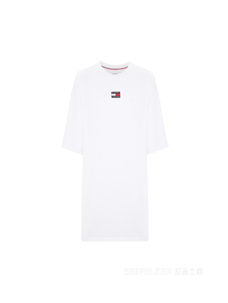 Tommy 22新款春夏女装休闲纯棉旗标绣片圆领宽松连衣裙DW0DW10370