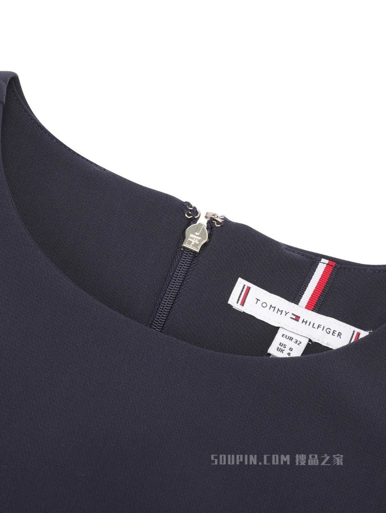 Tommy 22新款春夏女装时尚优雅条纹织带镶边短袖连衣裙WW0WW33223
