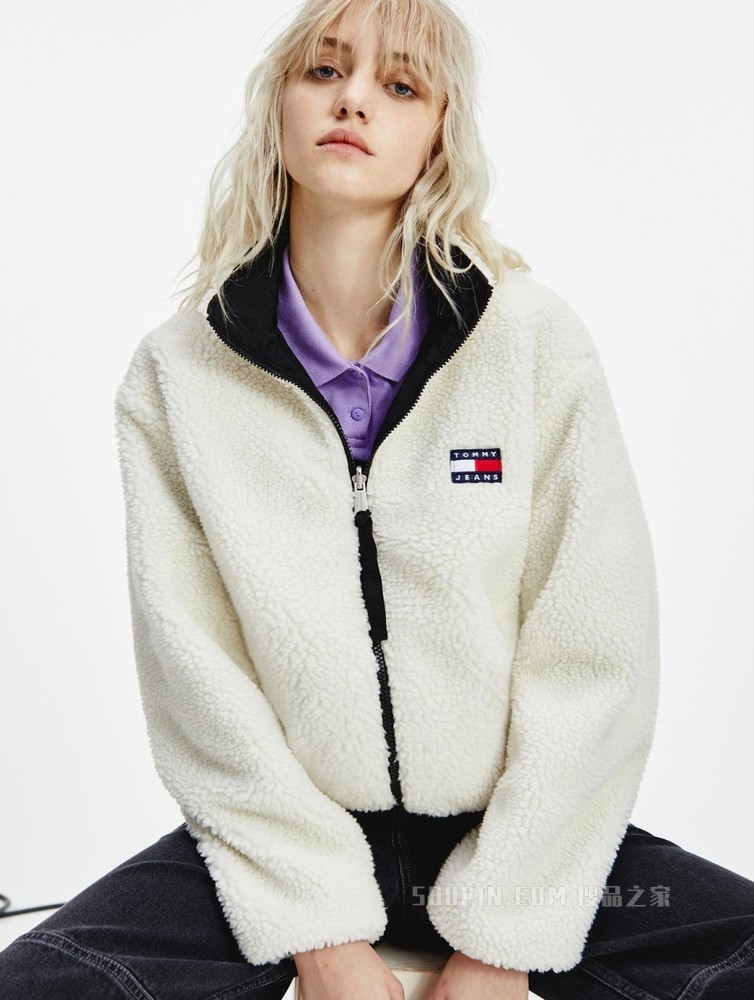 Tommy 22新款春季女装双面穿仿羊羔绒多口袋夹克外套DW0DW11834