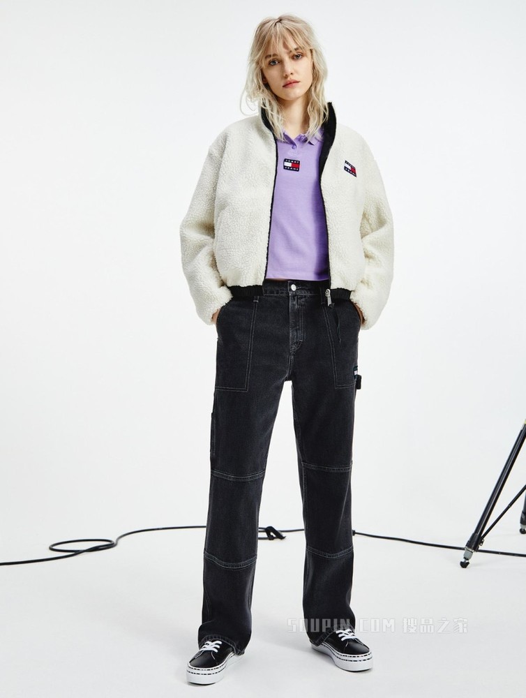 Tommy 22新款春季女装双面穿仿羊羔绒多口袋夹克外套DW0DW11834