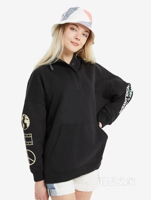 Tommy 22新款春季女装时尚潮流印花半开襟抽绳连帽宽松卫衣11813
