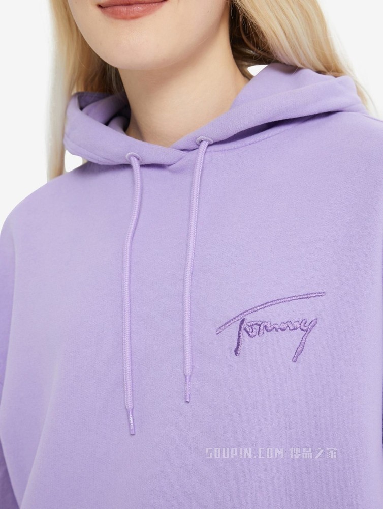 Tommy 22新款春季女装简约签字体刺绣连帽宽松加绒卫衣DW0DW11815
