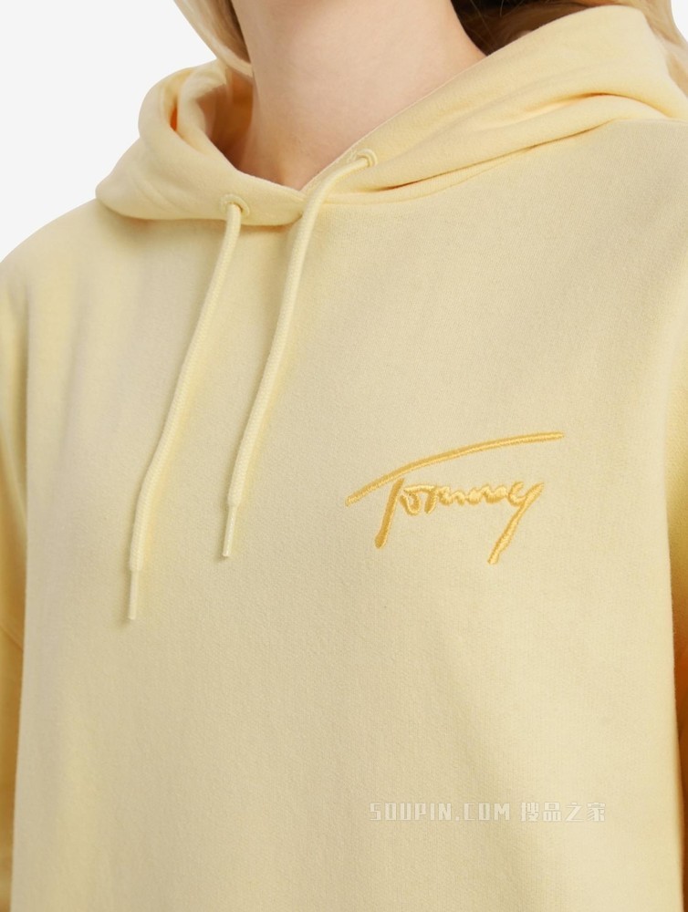 Tommy 22新款春季女装简约签字体刺绣连帽宽松加绒卫衣DW0DW11815