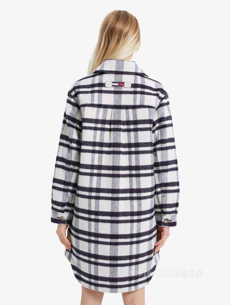 Tommy 22新款春季女装时尚格纹翻领刺绣旗标长款铺棉外套11848