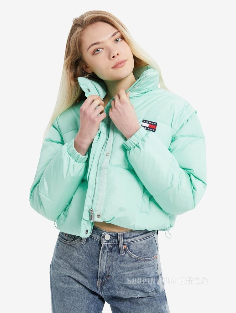 Tommy 22新款春季女装立领短款可拆卸袖铺棉背心夹克外套11840